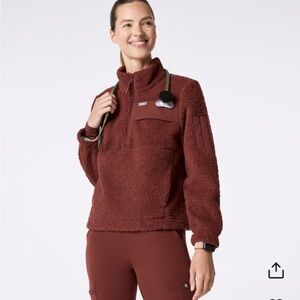 FIGS Burgundy High Pile Fleece Pullover
